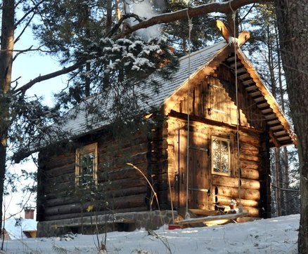 Renovated forest log cabin